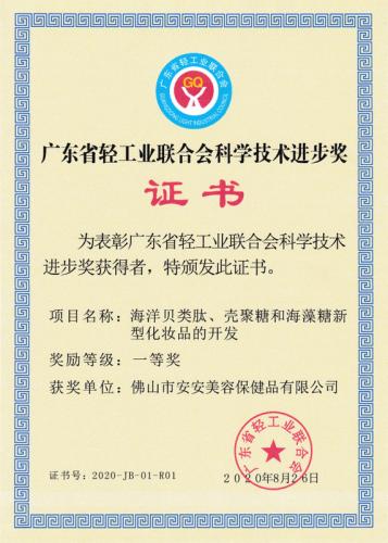 广东省轻工业联合会科学技术进步奖一等奖